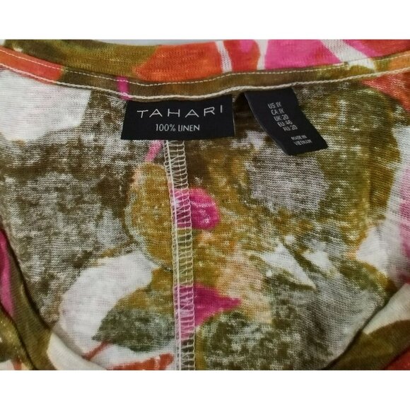 Tahari Womens Floral Linen T-Shirt Short Sleeve V-Neck Multicolor Casual Size 1X - Picture 3 of 7